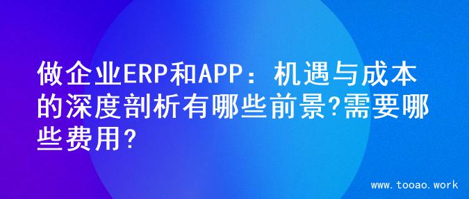 做企业ERP和APP：机遇与成本的深度剖析有哪些前景?需要哪些费用?