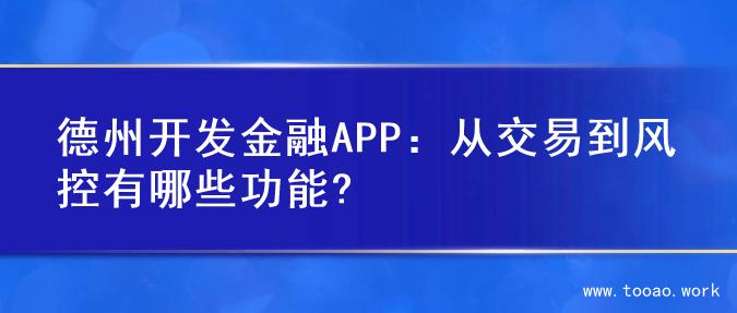 德州开发金融APP：从交易到风控有哪些功能?