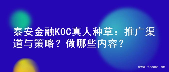 泰安金融KOC真人种草：推广渠道与策略？做哪些内容？