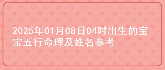 2025年01月08日04时出生的宝宝五行命理及姓名参考