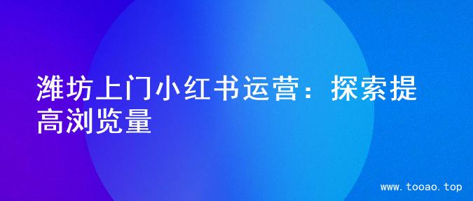 潍坊上门小红书运营：探索提高浏览量
