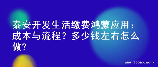 泰安开发生活缴费鸿蒙应用：成本与流程？多少钱左右怎么做?