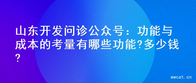 山东开发问诊公众号：功能与成本的考量有哪些功能?多少钱?