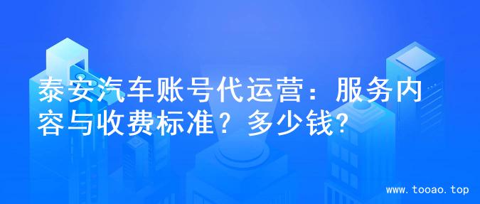 泰安汽车账号代运营：服务内容与收费标准？多少钱?
