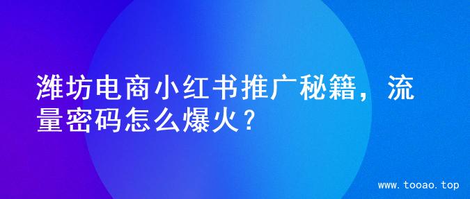 潍坊电商小红书推广秘籍，流量密码怎么爆火？