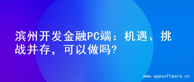 滨州开发金融PC端：机遇、挑战并存，可以做吗?