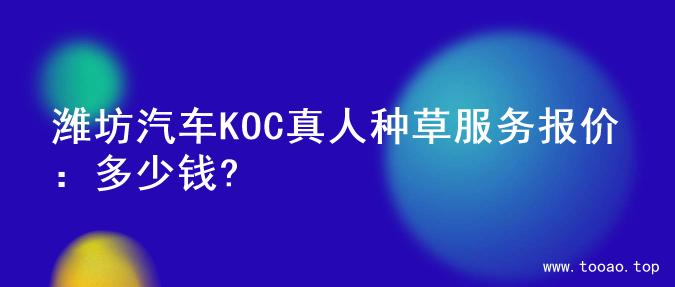 潍坊汽车KOC真人种草服务报价：多少钱?