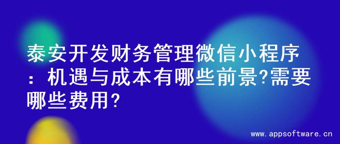 泰安开发财务管理微信小程序：机遇与成本有哪些前景?需要哪些费用?