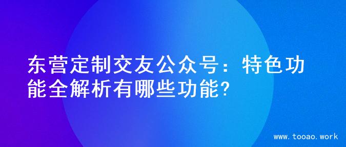 东营定制交友公众号：特色功能全解析有哪些功能?