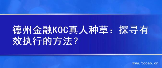 德州金融KOC真人种草：探寻有效执行的方法？