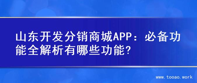 山东开发分销商城APP：必备功能全解析有哪些功能?