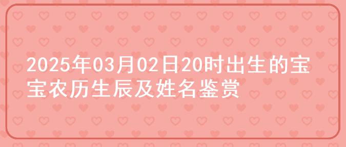 2025年03月02日20时出生的宝宝农历生辰及姓名鉴赏