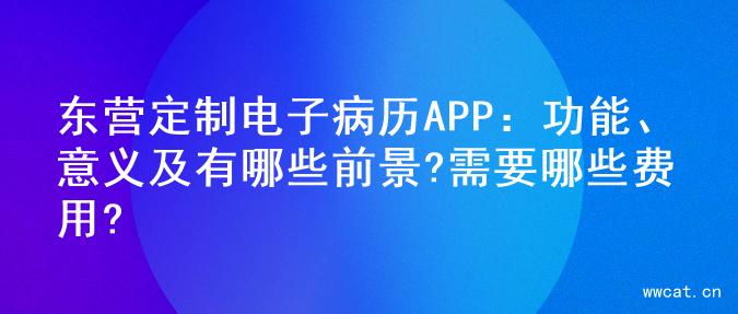 东营定制电子病历APP：功能、意义及有哪些前景?需要哪些费用?