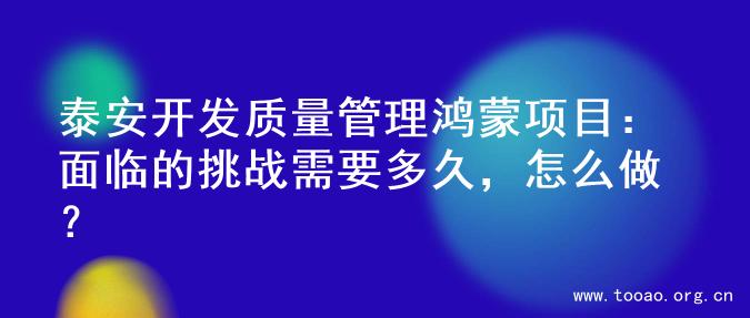 泰安开发质量管理鸿蒙项目：面临的挑战需要多久，怎么做？