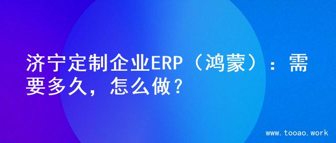 济宁定制企业ERP（鸿蒙）：需要多久，怎么做？