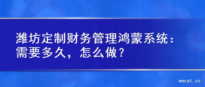 潍坊定制财务管理鸿蒙系统：需要多久，怎么做？