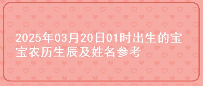 2025年03月20日01时出生的宝宝农历生辰及姓名参考