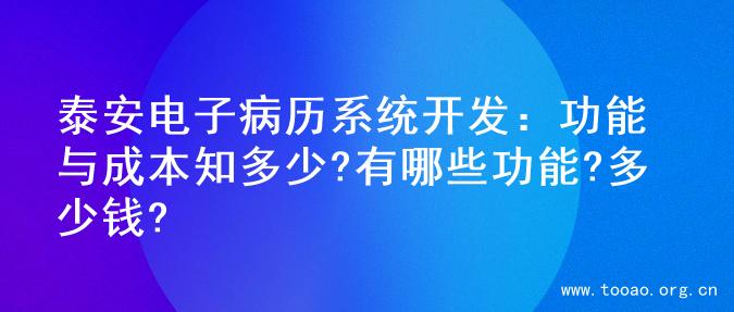 泰安电子病历系统开发：功能与成本知多少?有哪些功能?多少钱?