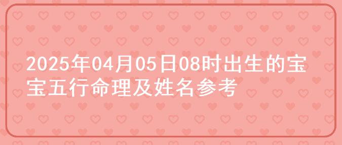 2025年04月05日08时出生的宝宝五行命理及姓名参考