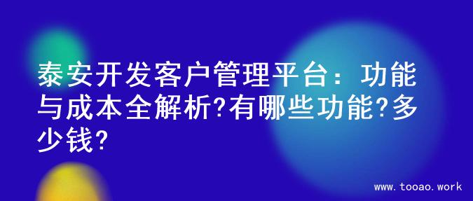 泰安开发客户管理平台：功能与成本全解析?有哪些功能?多少钱?