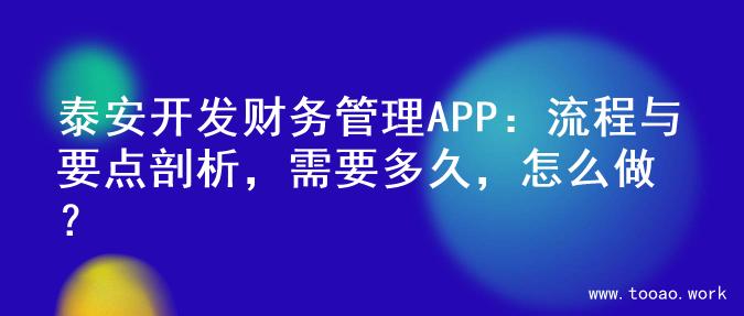 泰安开发财务管理APP：流程与要点剖析，需要多久，怎么做？