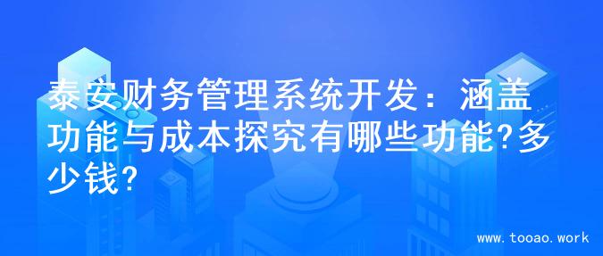 泰安财务管理系统开发：涵盖功能与成本探究有哪些功能?多少钱?