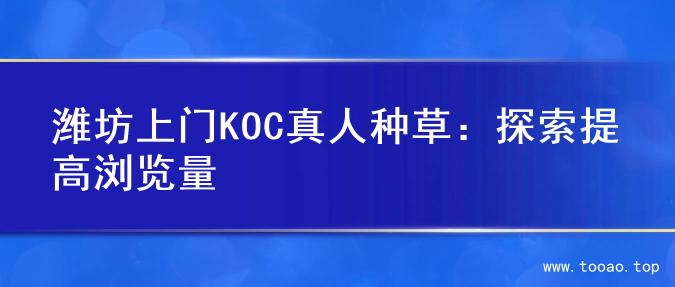 潍坊上门KOC真人种草：探索提高浏览量