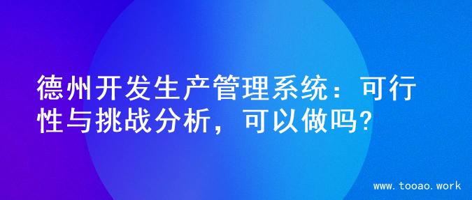 德州开发生产管理系统：可行性与挑战分析，可以做吗?