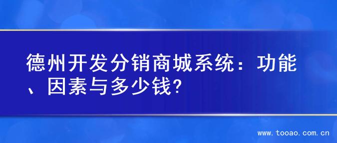 德州开发分销商城系统：功能、因素与多少钱?