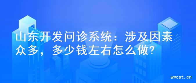 山东开发问诊系统：涉及因素众多，多少钱左右怎么做?