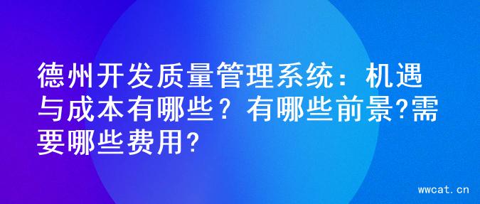 德州开发质量管理系统：机遇与成本有哪些？有哪些前景?需要哪些费用?