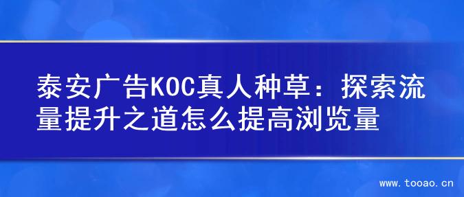 泰安广告KOC真人种草：探索流量提升之道怎么提高浏览量