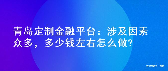 青岛定制金融平台：涉及因素众多，多少钱左右怎么做?