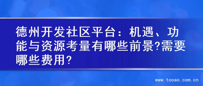 德州开发社区平台：机遇、功能与资源考量有哪些前景?需要哪些费用?
