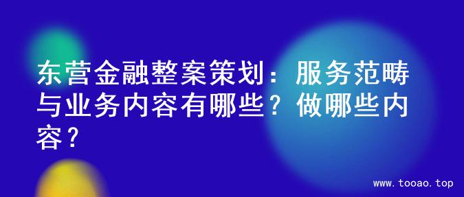 东营金融整案策划：服务范畴与业务内容有哪些？做哪些内容？