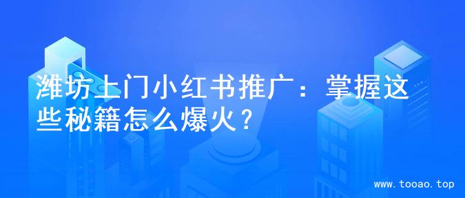 潍坊上门小红书推广：掌握这些秘籍怎么爆火？