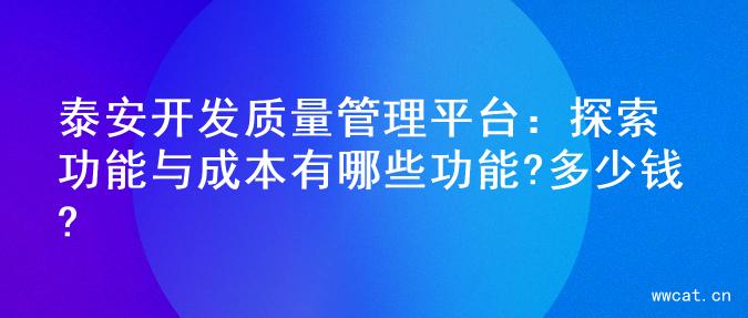 泰安开发质量管理平台：探索功能与成本有哪些功能?多少钱?